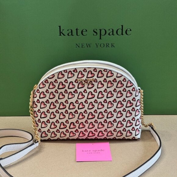 Kate Spade Morgan Fancy Hearts Double-zip Dome Crossbody Purse KA073 - Picture 1 of 11